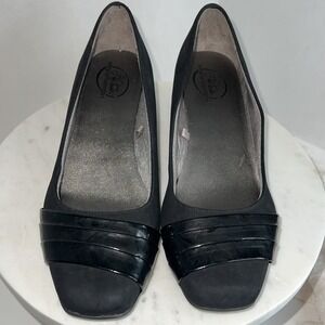 LifeStride Black Suede Wedge Patent Leather 8.5W
